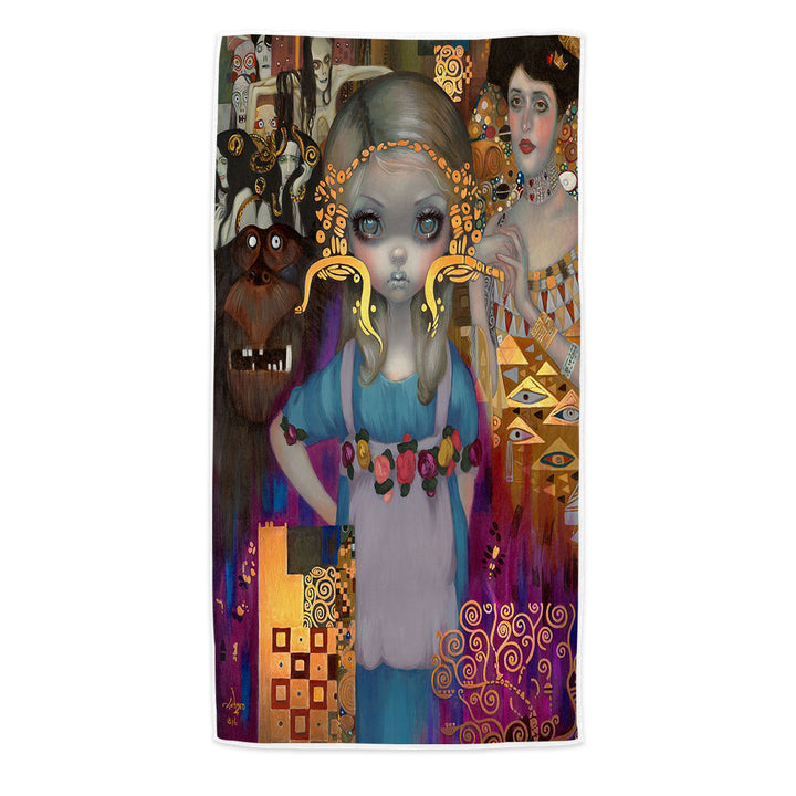 Painted Fantasy Art Alice in a Klimt Dream Microfiber Beach Towel