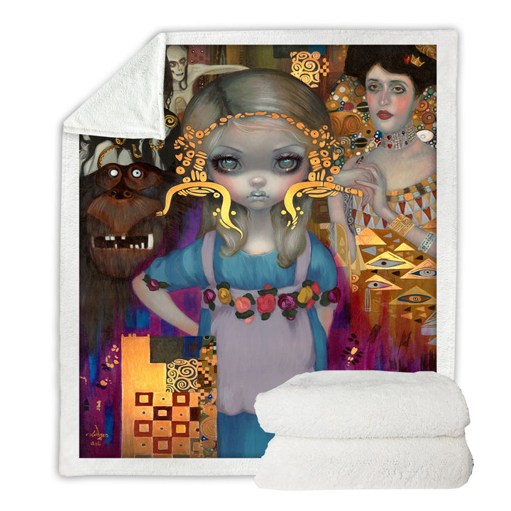 Painted Fantasy Art Alice in a Klimt Dream Throw Blanket