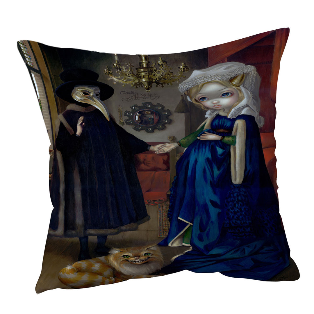 Painted Fantasy Art Alice in a Van Eyck Portrait Cushion Covers