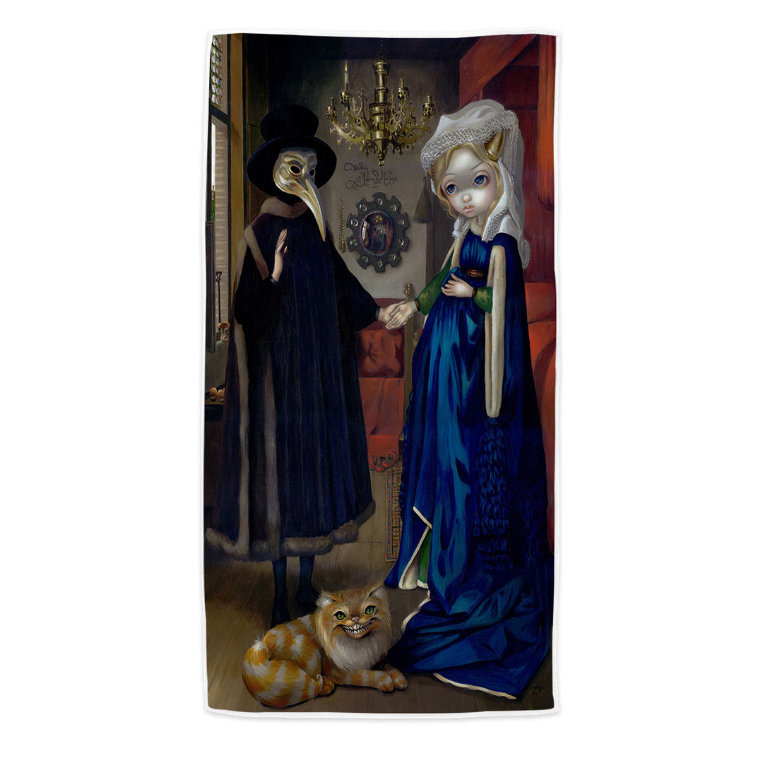 Painted Fantasy Art Alice in a Van Eyck Portrait Microfiber Beach Towel