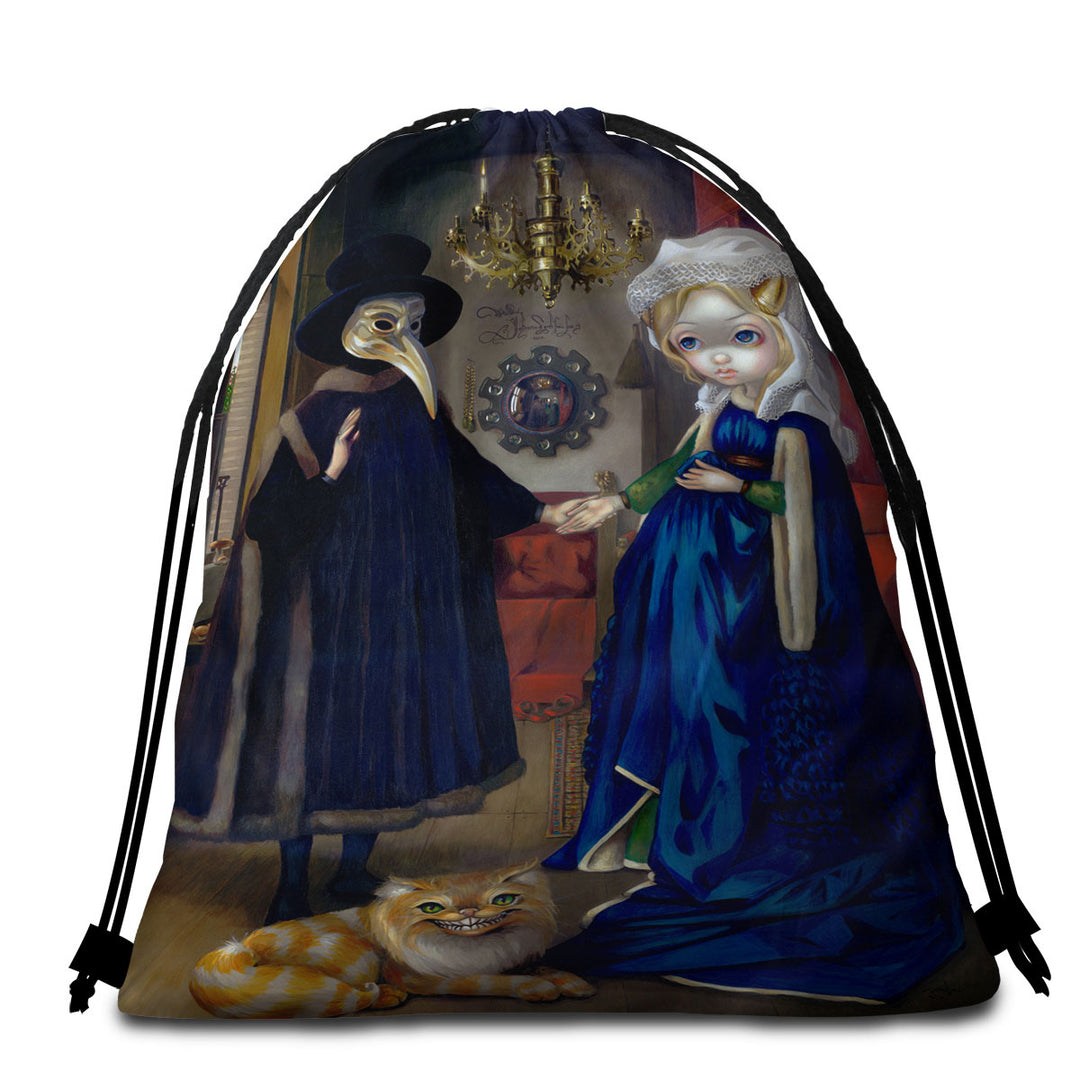 Painted Fantasy Art Alice in a Van Eyck Portrait Packable Beach Towel