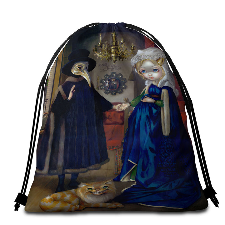 Painted Fantasy Art Alice in a Van Eyck Portrait Packable Beach Towel