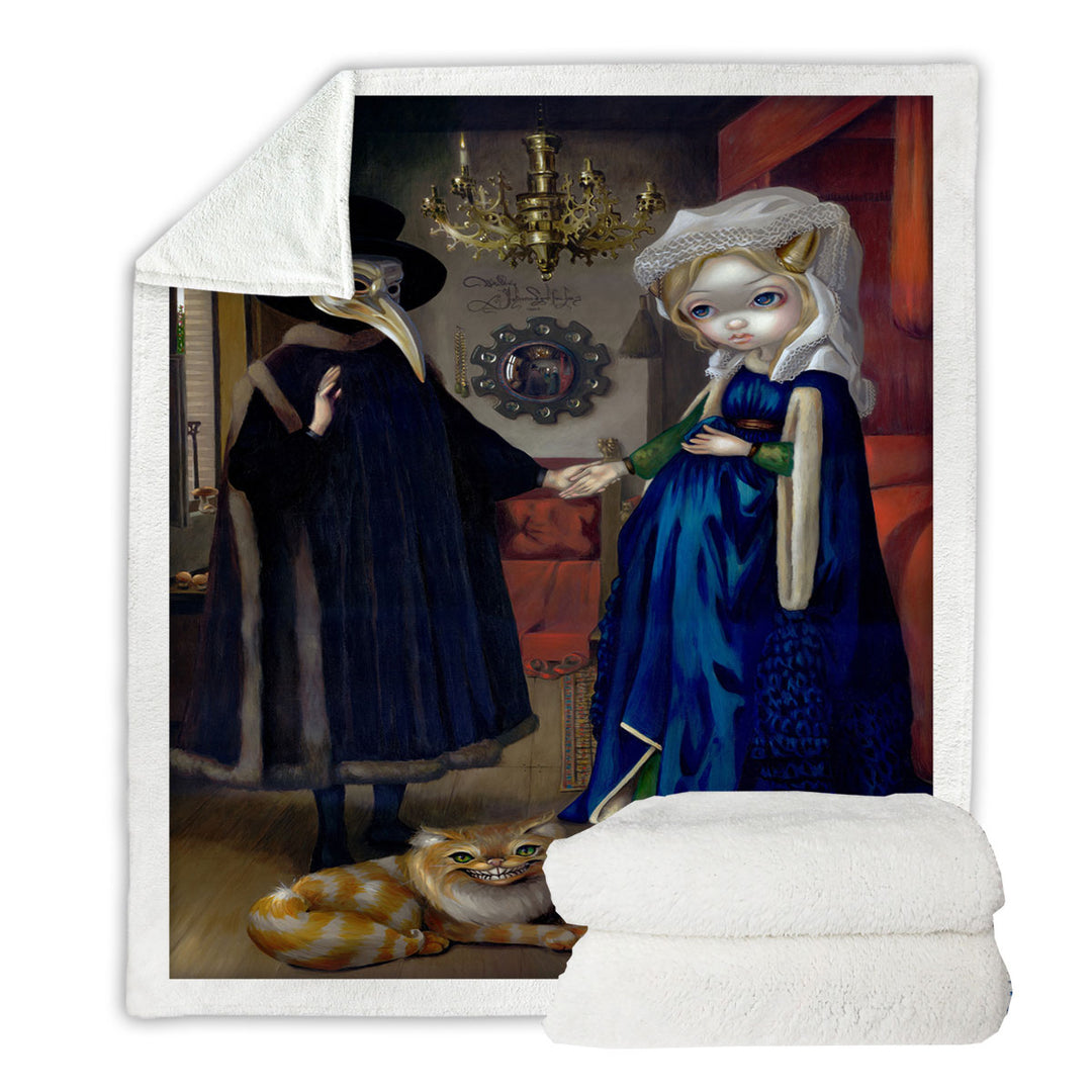 Painted Fantasy Art Alice in a Van Eyck Portrait Throw Blanket