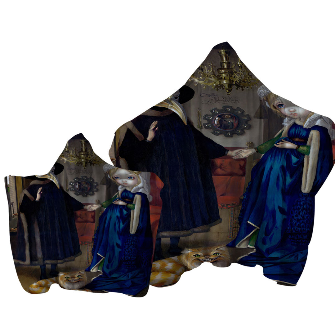 Painted Fantasy Art Alice in a Van Eyck Portrait Towel with Hood