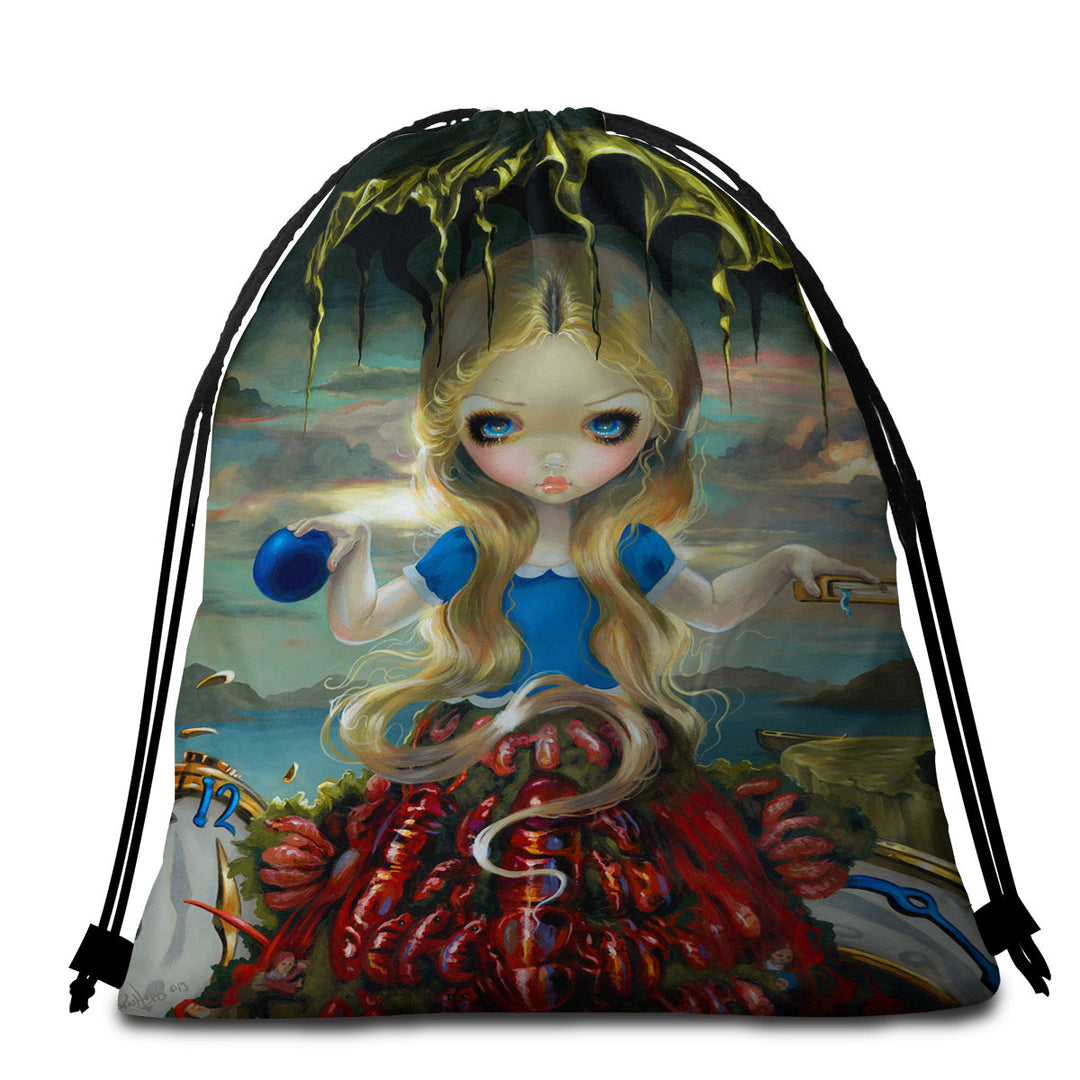 Painted Fantasy Beach Towel Bags Alice in a Dali Dress