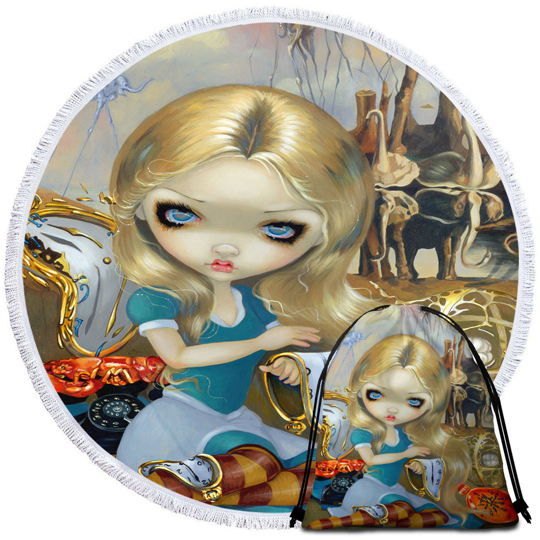 Painted Fantasy Circle Beach Towel Alice in a Dali Dream