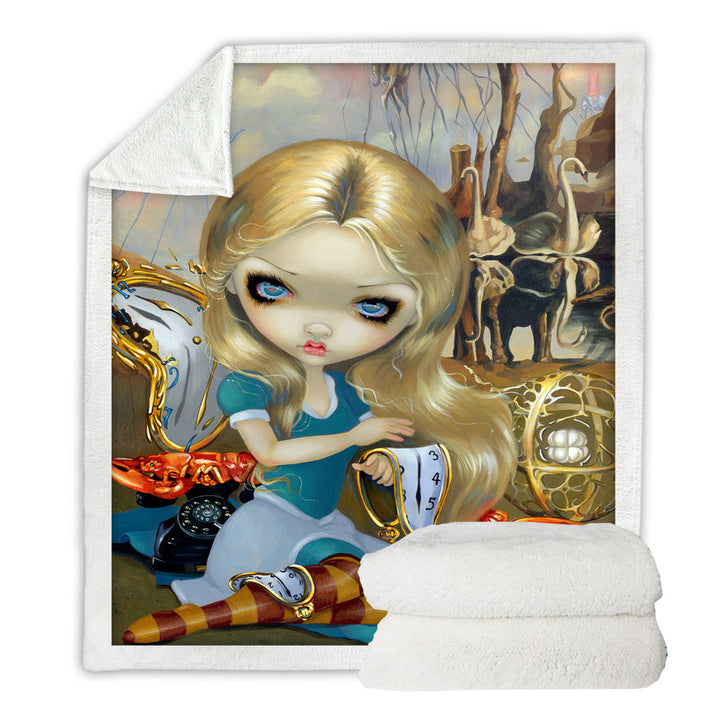 Painted Fantasy Fleece Blankets Alice in a Dali Dream