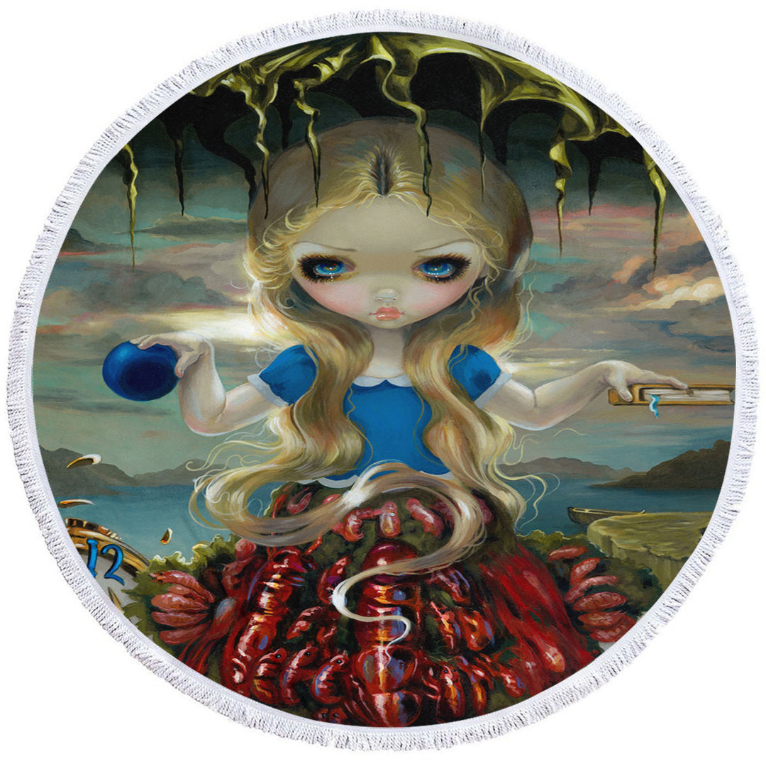 Painted Fantasy Round Beach Towel Alice in a Dali Dress