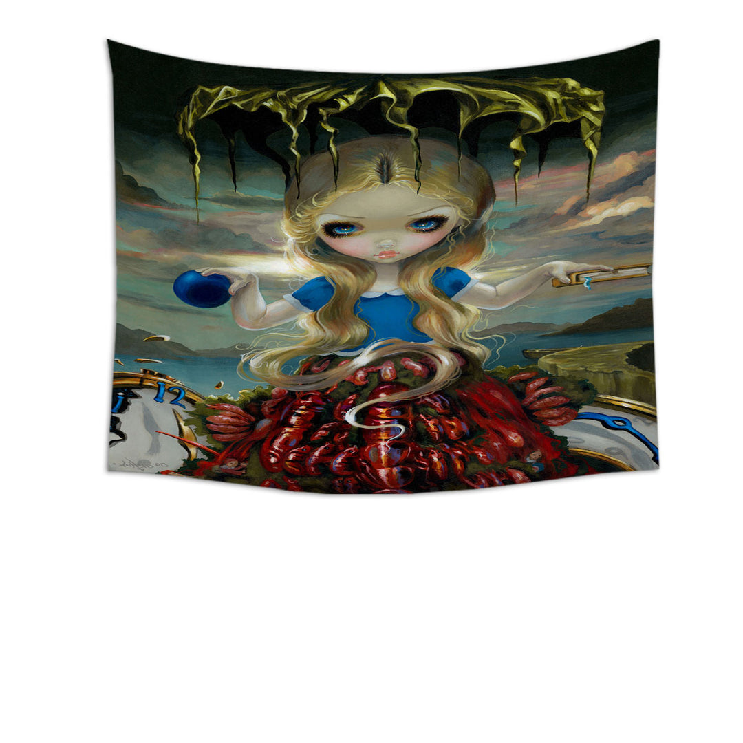 Painted Fantasy Tapestry Wall Hanging Alice in a Dali Dress