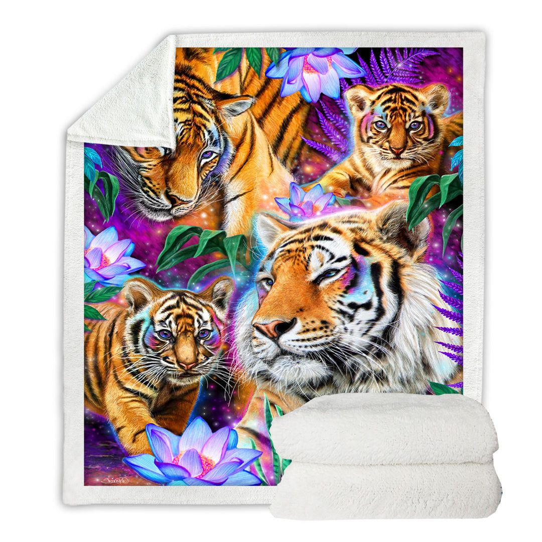 Painted Fleece Blankets Tropical Flowers and Day Dream Tigers