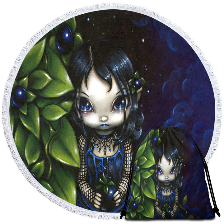 Painted Goth Girl Round Beach Towel