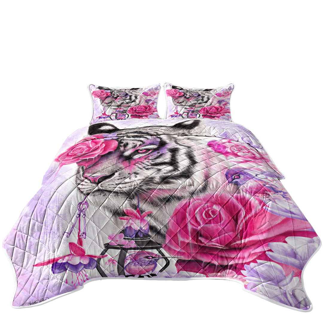 Painted Hummingbirds and Fuchsia Tiger King Size Bedspreads