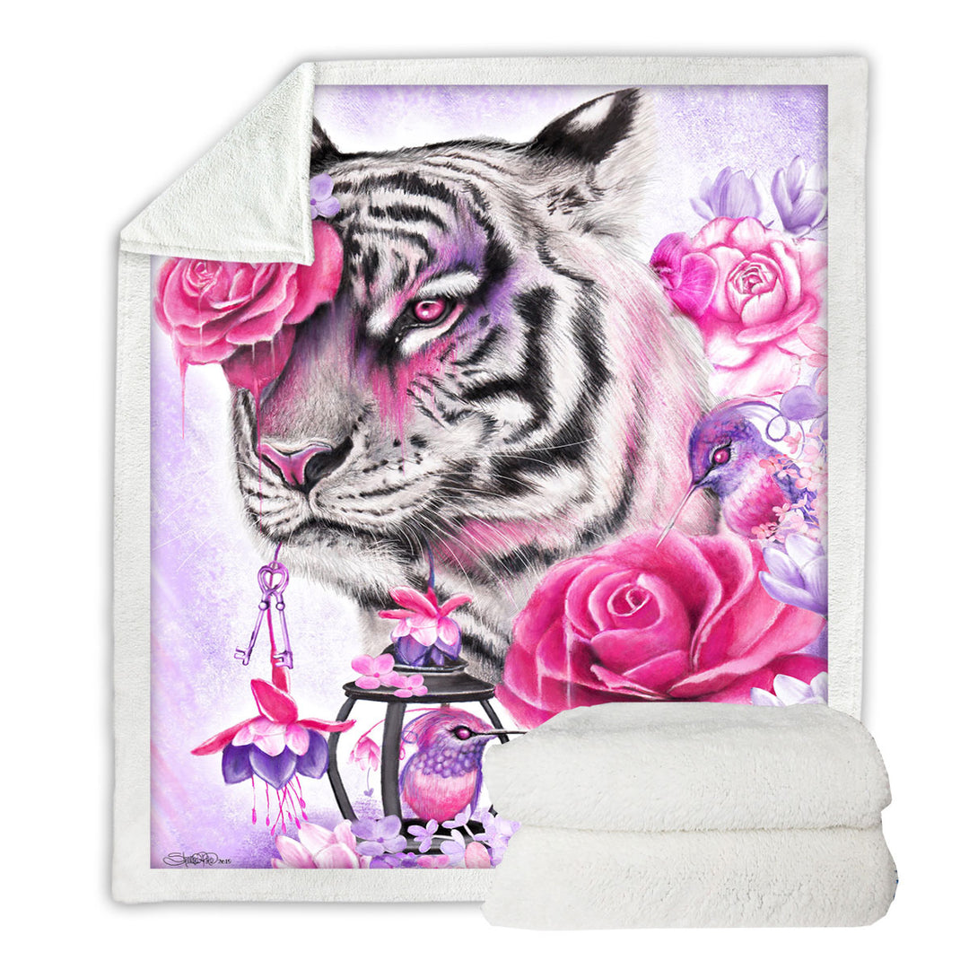 Painted Sofa Blankets with Hummingbirds and Fuchsia Tiger