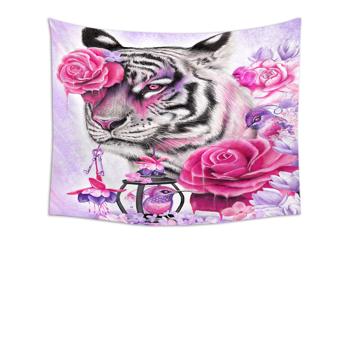 Painted Tapestry with Hummingbirds and Fuchsia Tiger Wall Decor