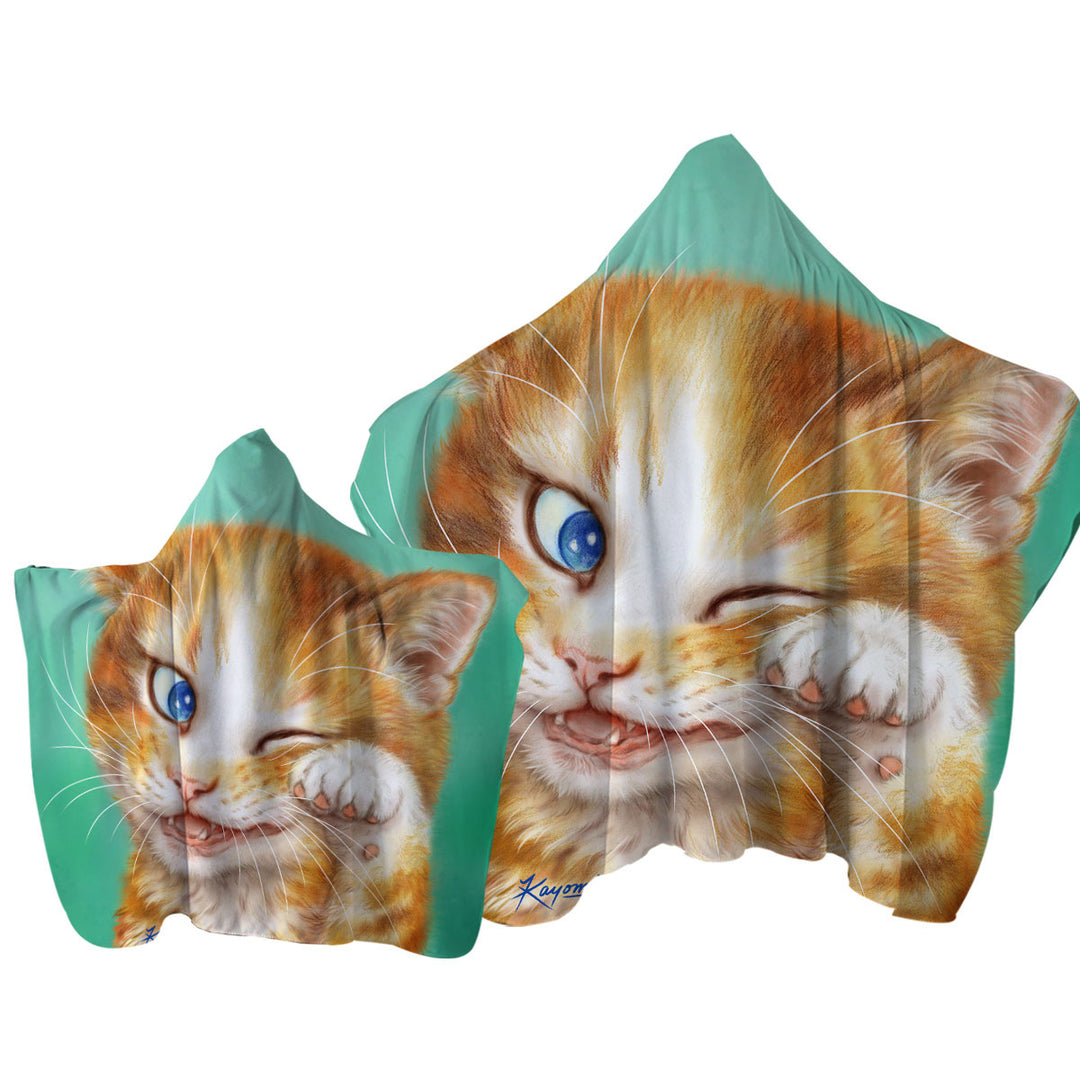 Paintings of Cute Ginger Cat over Green Towel Hoodie