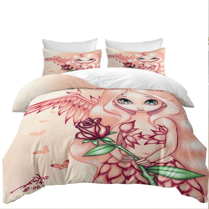 Pale Rose A Flower Fairy with Angel Wings California King Duvet Cover