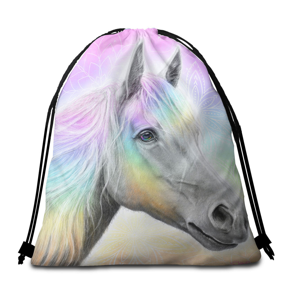 Pastel Dream Horse Packable Beach Towel