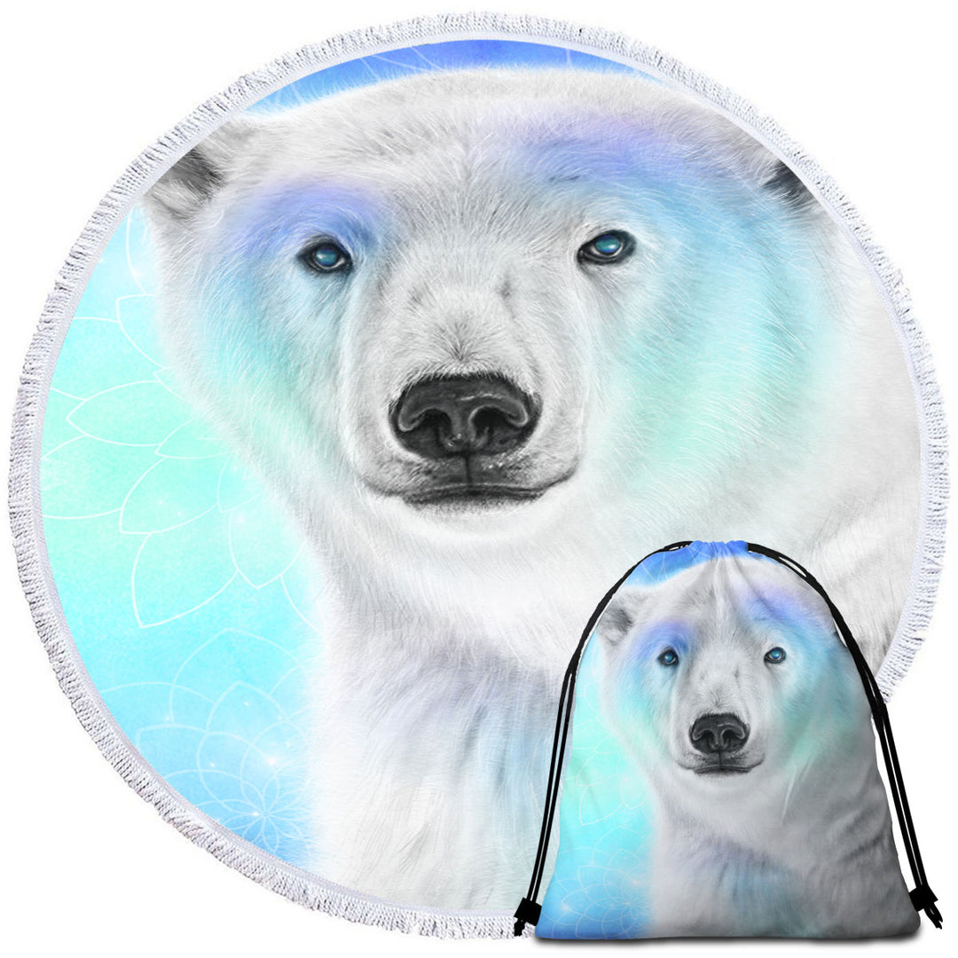 Pastel Dream Polar Bear Round Beach Towel