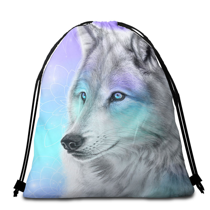 Pastel Dream Wolf Beach Bags and Towels