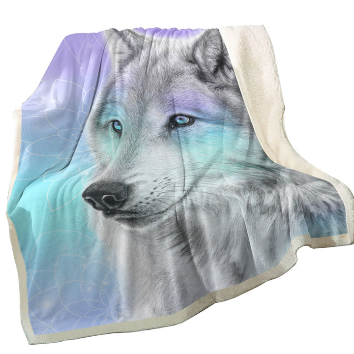 Pastel Dream Wolf Unusual Sherpa Blanket