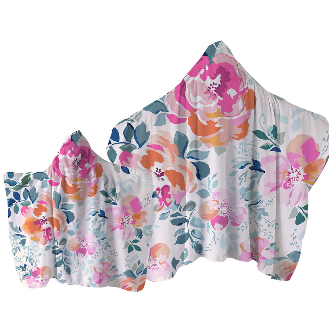 Pastel Flowers Hooded Beach Towel