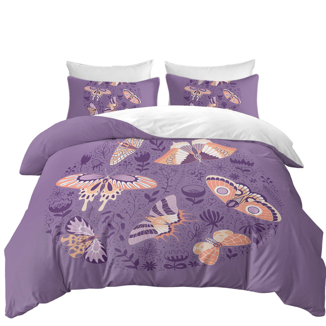 Peach Butterflies over Floral Purple Duvet Cover sale