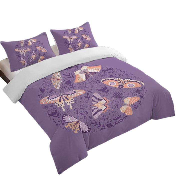 Peach Butterflies over Floral Purple Quilt Cover