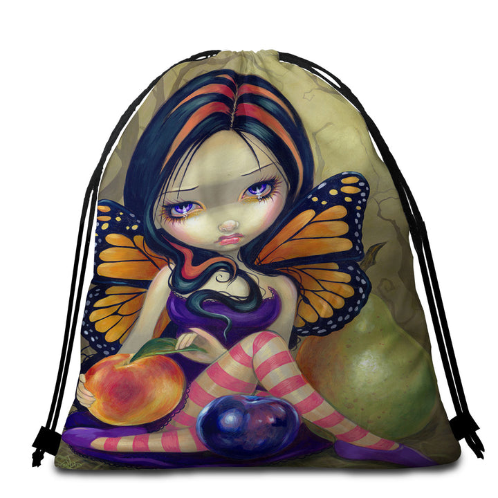 Peach Plum Pear and the Cute Butterfly Fairy Beach Towel Bags