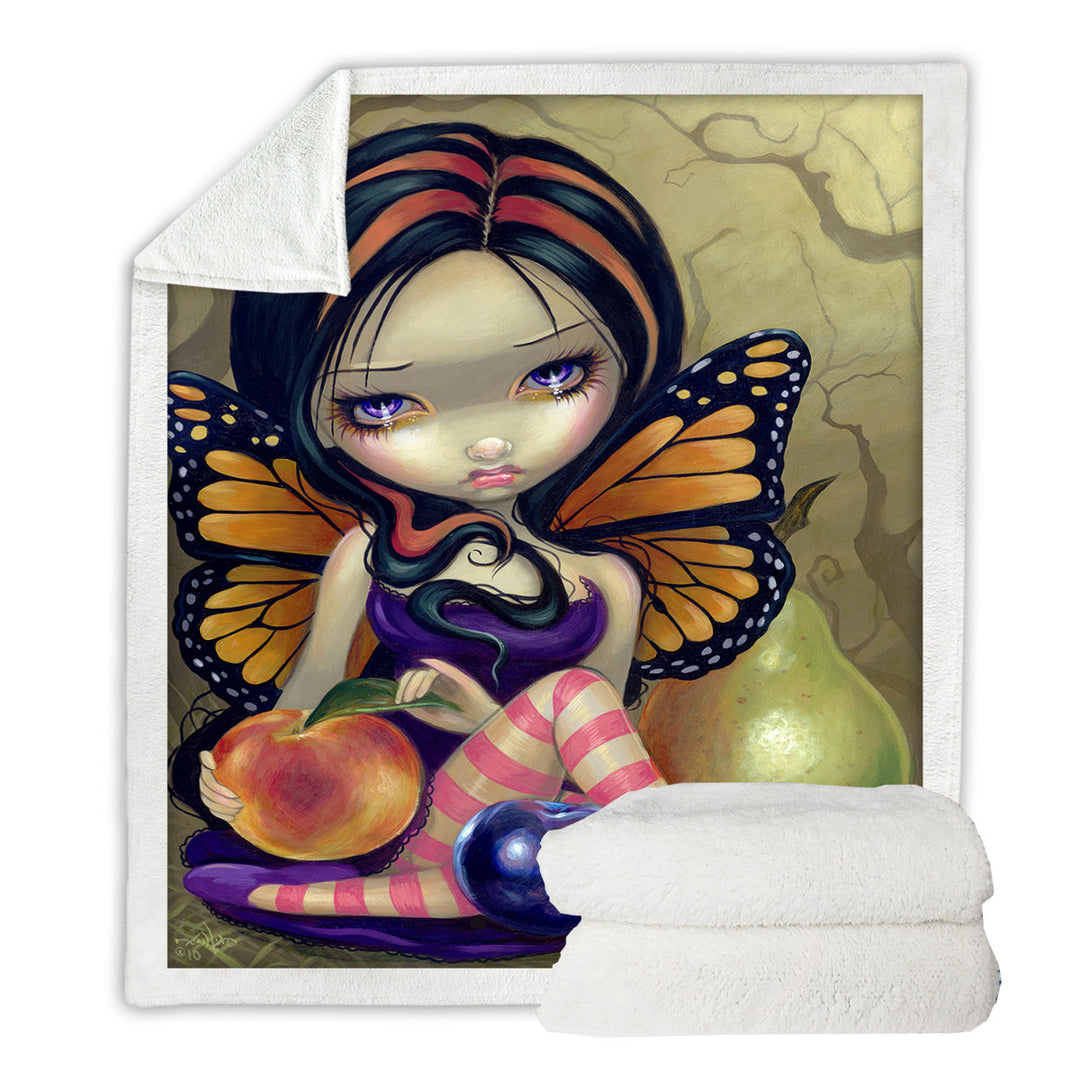 Peach Plum Pear and the Cute Butterfly Fairy Throw Blanket