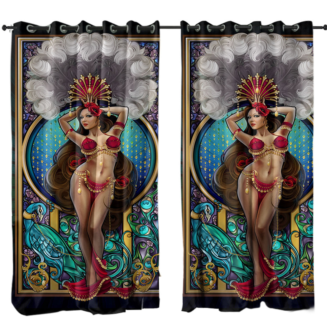 Peacock and Sexy Burlesque Belly Dancer Curtains