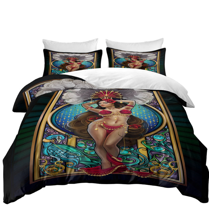 Peacock and Sexy Burlesque Belly Dancer Duvet Cover sale