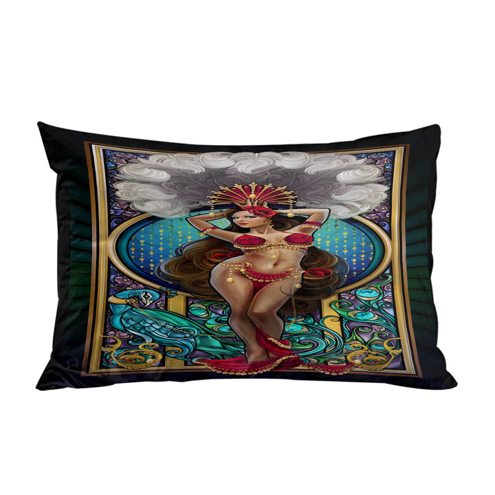 Peacock and Sexy Burlesque Belly Dancer King Pillow Cases