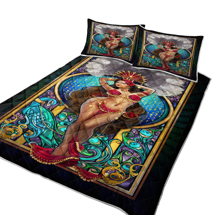 Peacock and Sexy Burlesque Belly Dancer King Quilt