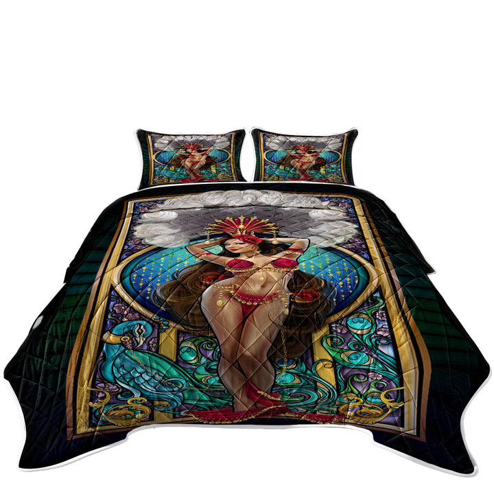 Peacock and Sexy Burlesque Belly Dancer King Size Bedspreads