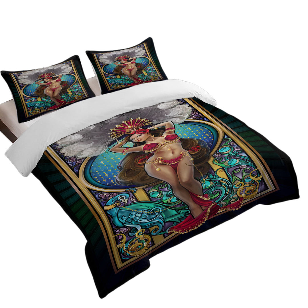 Peacock and Sexy Burlesque Belly Dancer Quilt Cover