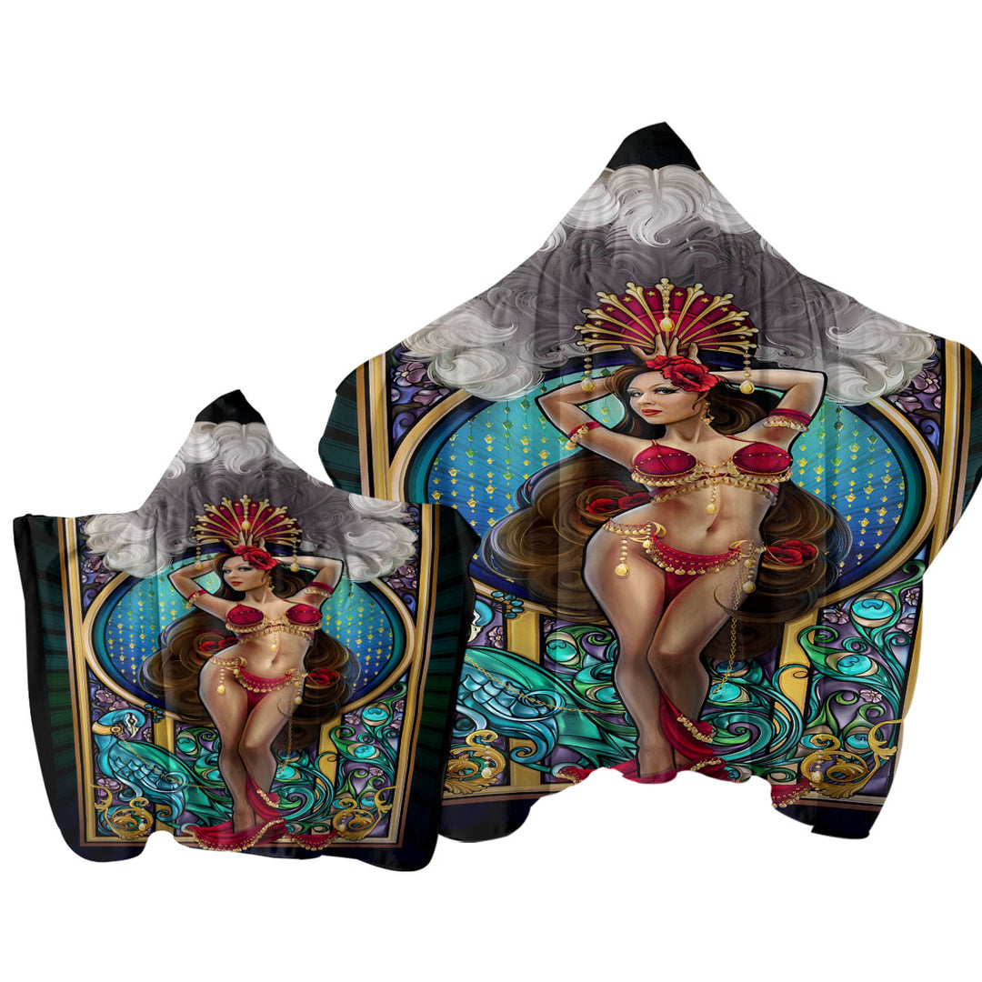 Peacock and Sexy Burlesque Belly Dancer Towel with Hood