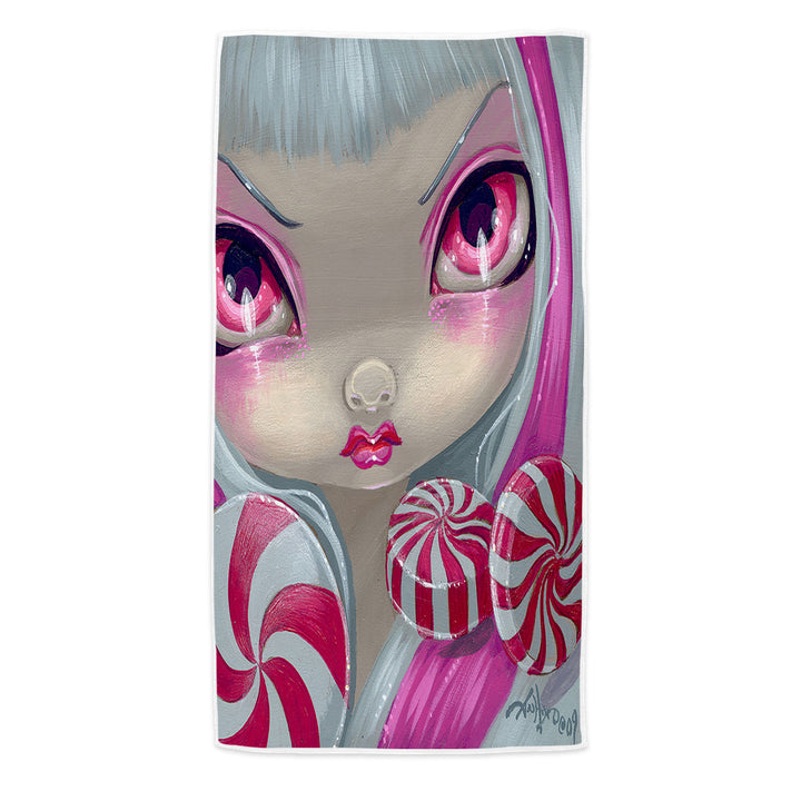 Peppermint Beach Towels Faces of Faery _44 Pink Girl with Peppermint Candy