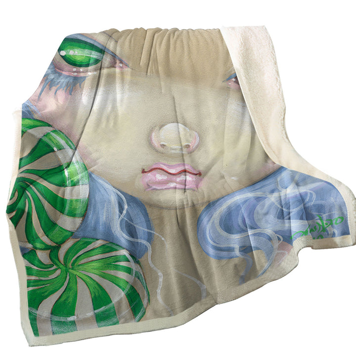 Peppermint Candy Fleece Blankets Faces of Faery _85 Green Girl with Peppermint Candy