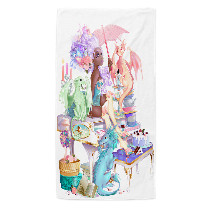 Piano Cute Dragons and Beautiful Black Girl Beach Towel