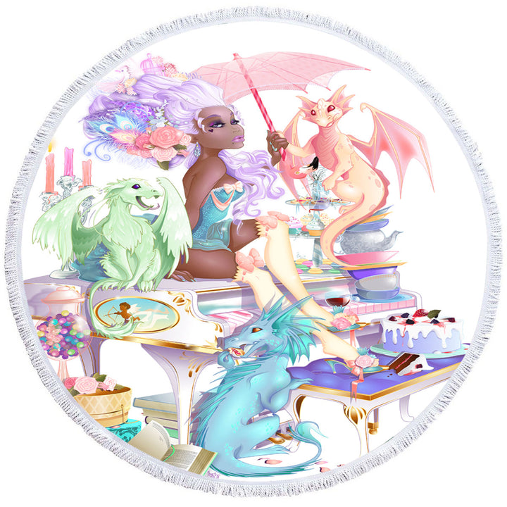 Piano Cute Dragons and Beautiful Black Girl Beach Towels