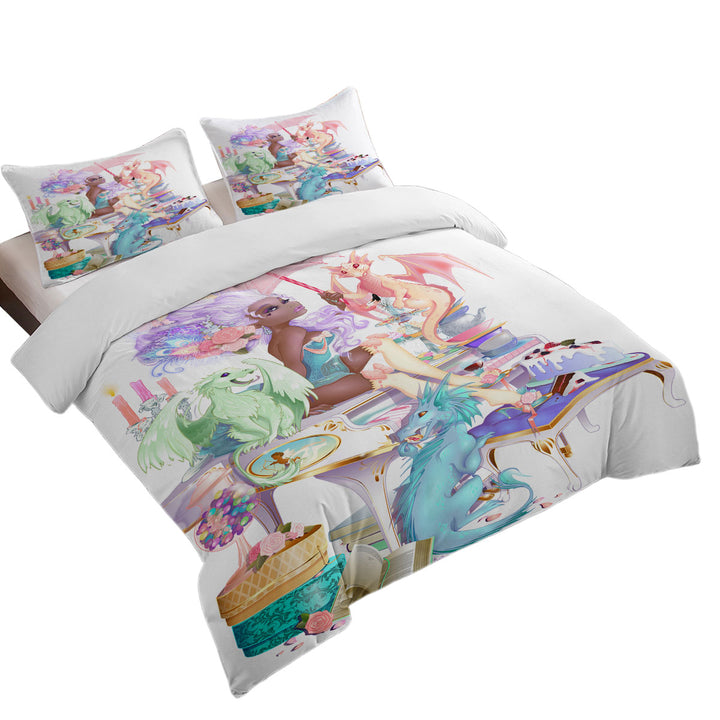 Piano Cute Dragons and Beautiful Black Girl Duvet Cover Queen