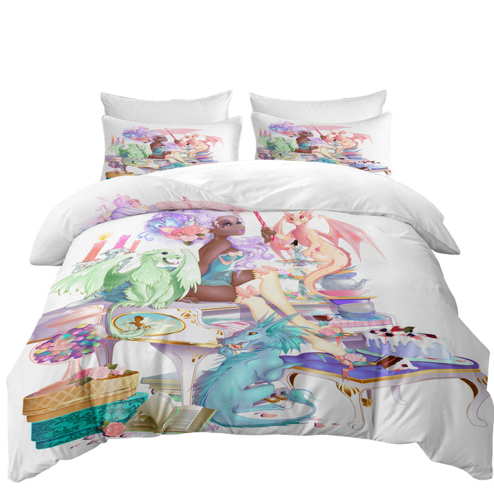 Piano Cute Dragons and Beautiful Black Girl Duvet Covers King