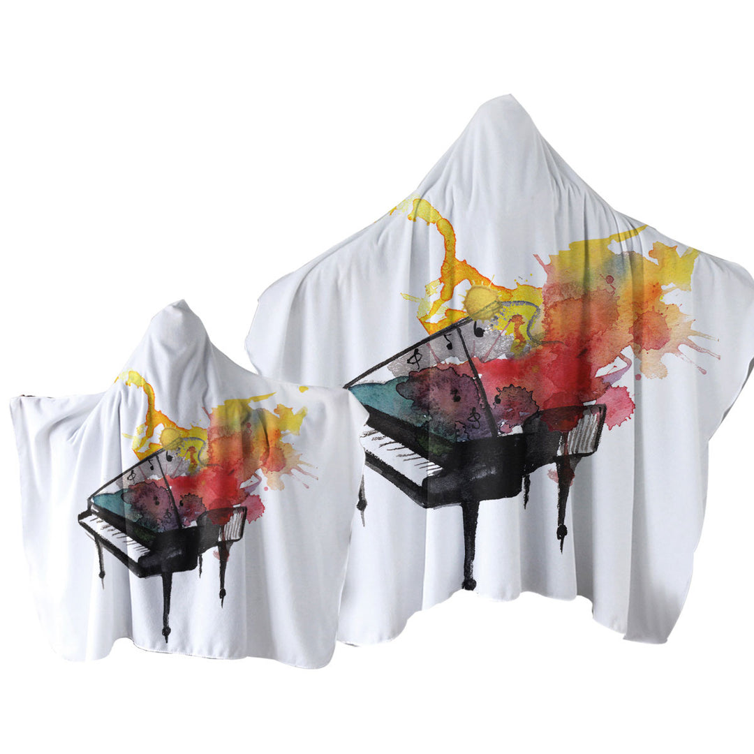 Piano on Fire Art Hooded Beach Towel