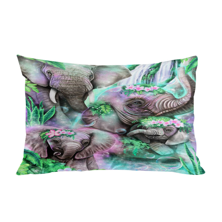 Pillow Case Covers with Animal Painting Day Dream Elephants Lagoon