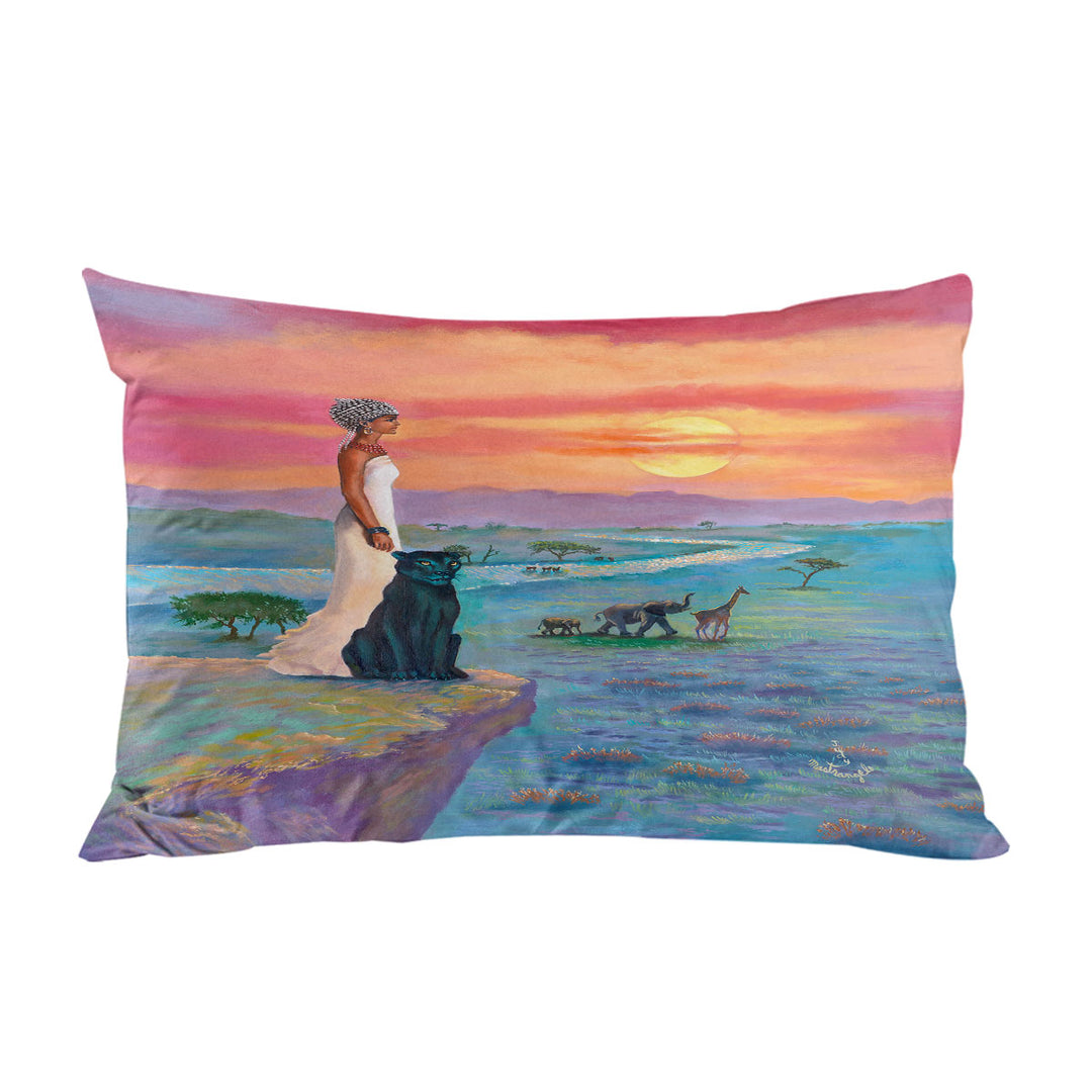 Pillow Case Covers with Art Painting the landscape of Africa Animals and African Queen