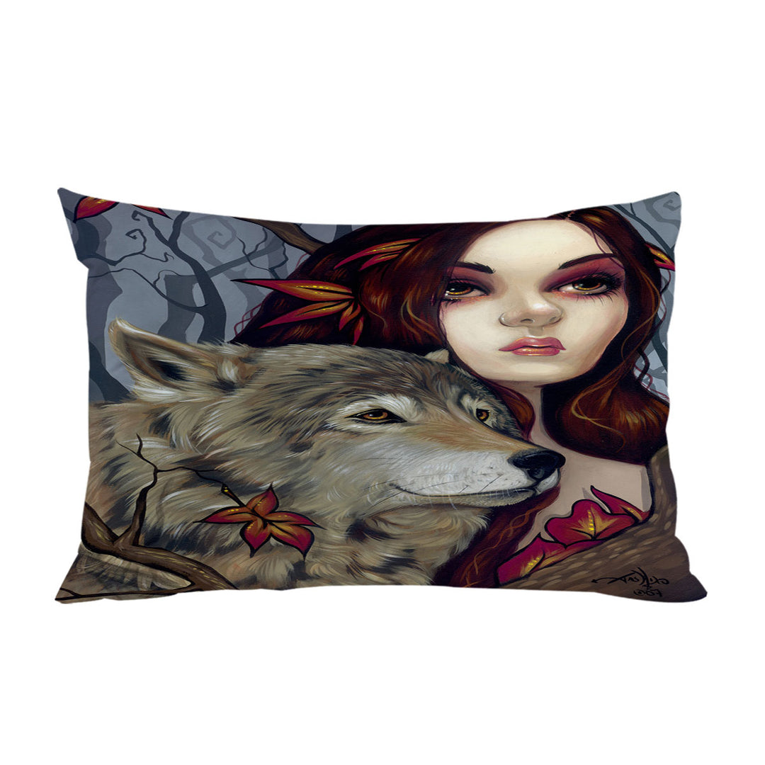 Pillow Case Covers with Autumn Wolf Maiden