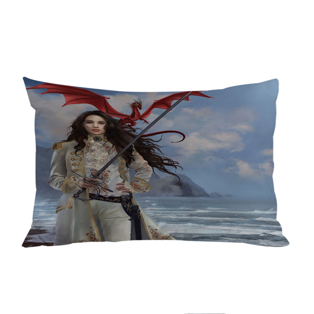 Pillow Case Covers with Fantasy Art Beautiful Pirate Girl and Her Dragon