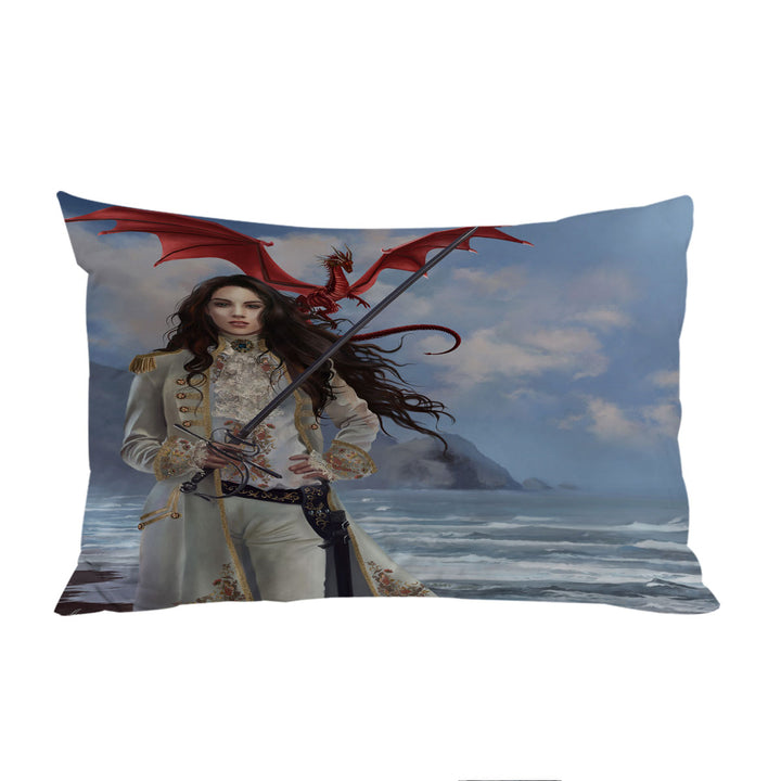 Pillow Case Covers with Fantasy Art Beautiful Pirate Girl and Her Dragon