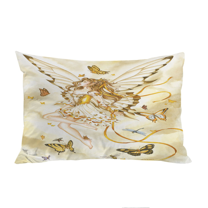 Pillow Case Covers with Girly Fantasy Art Rhapsody in Gold Butterfly Girl