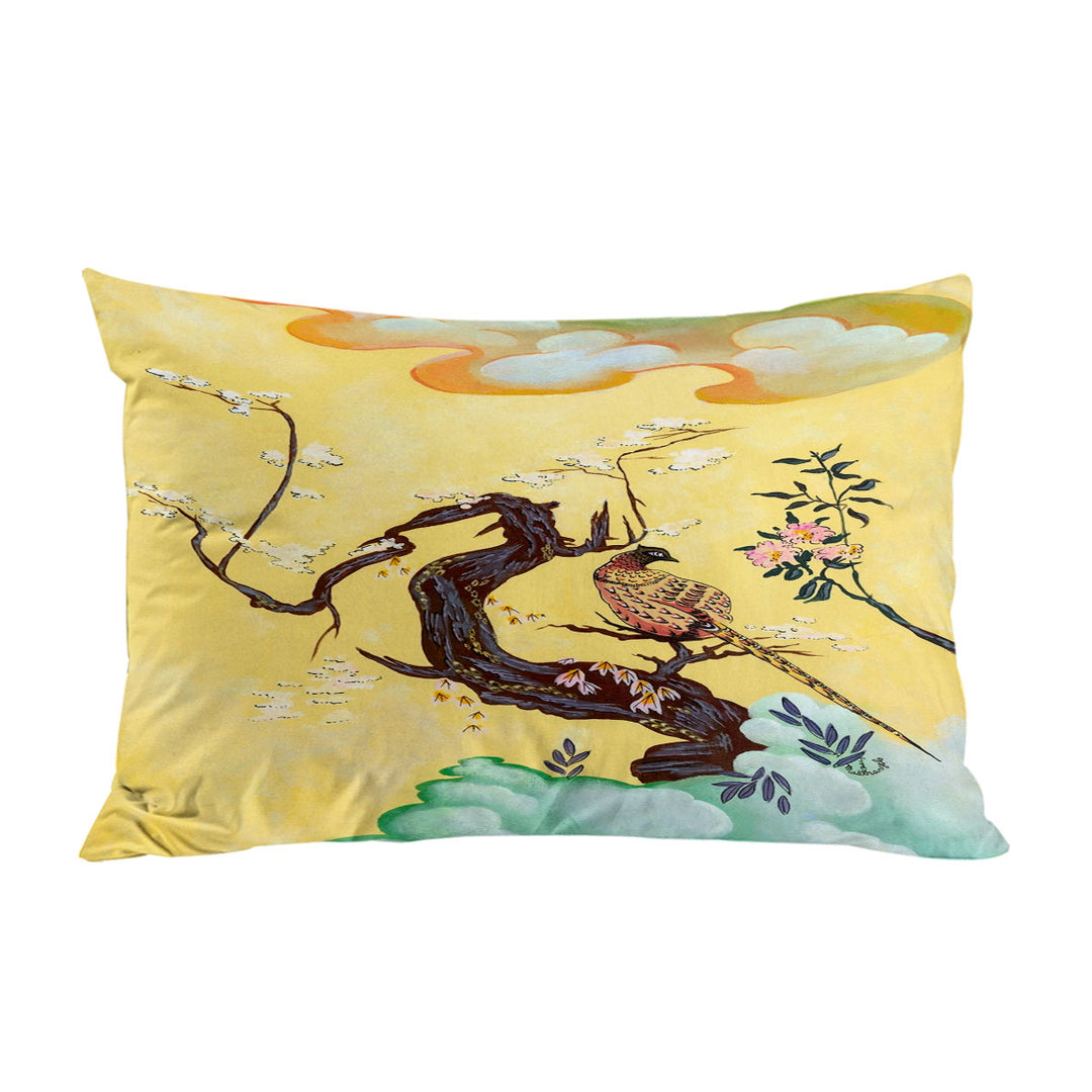 Pillow Case Covers with Japanese Art Painting Asian Bird